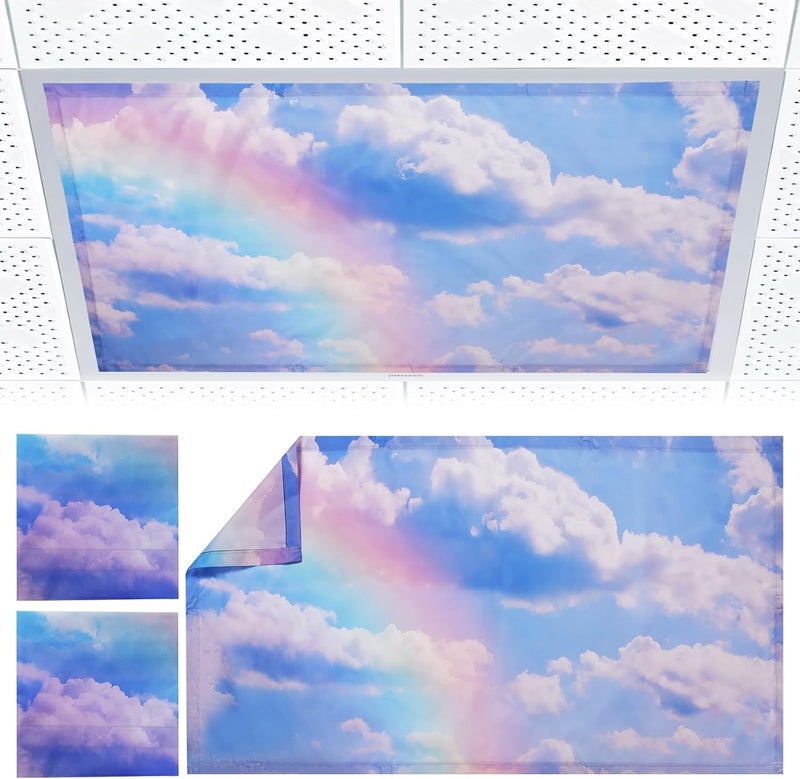 Torixqi 2pcs Fluorescent Light Covers - Light Covers for Ceiling Lights Classroom, Magnetic Light Filters for Office, Hospitals, Home 4 x 2 Feet (rainbow) - Image 1